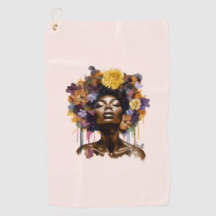 Serviette De Golf Femme afro-américaine aux cheveux noirs floraux (3