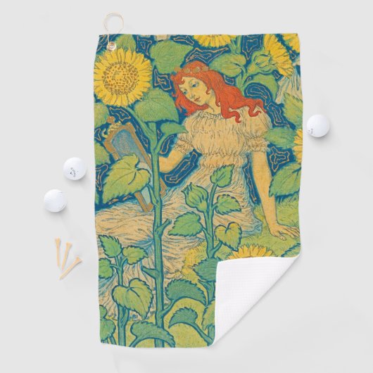 Serviette De Golf Femme-fille de fleurs dans le jardin de tournesol (En situation)