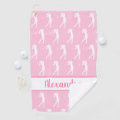 Serviette De Golf Femmes Golfer Motif rose blanc Nom personnalisé (En situation)
