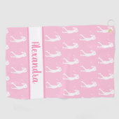 Serviette De Golf Femmes Golfer Motif rose blanc Nom personnalisé (Horizontal)