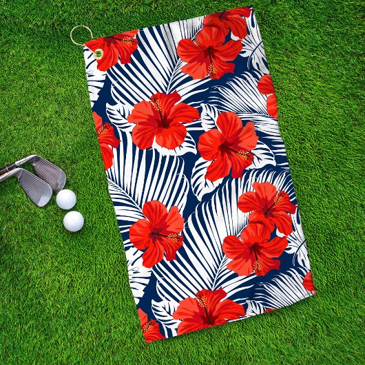 Serviette De Golf Feuillage tropical Hibiscus floral rouge
