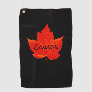 Serviette De Golf Feuille d'érable noire rouge de la fête du Canada