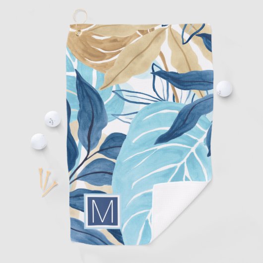 Serviette De Golf Feuilles de la Jungle Bleue (En situation)