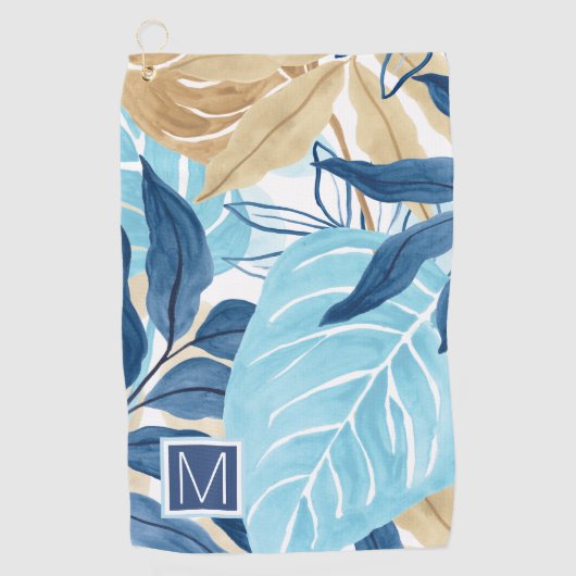 Serviette De Golf Feuilles de la Jungle Bleue (Devant)