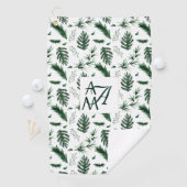 Serviette De Golf Feuilles forestiers Monogramme vert 3 Initiales No (En situation)