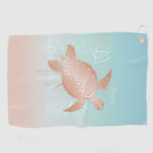 Serviette De Golf Feuilles tropicaux de la tortue d'or rose (Horizontal)