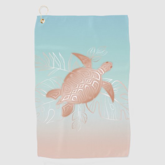 Serviette De Golf Feuilles tropicaux de la tortue d'or rose (Devant)