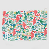 Serviette De Golf Feuilles tropicaux, flamants roses motif monogramm (Horizontal)
