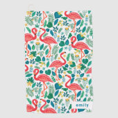 Serviette De Golf Feuilles tropicaux, flamants roses motif monogramm (Devant)