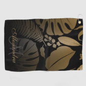 Serviette De Golf Feuilles tropicaux Noir et Or (Horizontal)