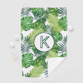 Serviette De Golf Feuilles tropicaux verts Monogramme K (En situation)