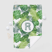 Serviette De Golf Feuilles tropicaux verts Monogramme R (En situation)