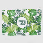Serviette De Golf Feuilles tropicaux verts Monogramme R (Horizontal)