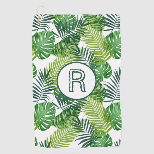 Serviette De Golf Feuilles tropicaux verts Monogramme R (Devant)