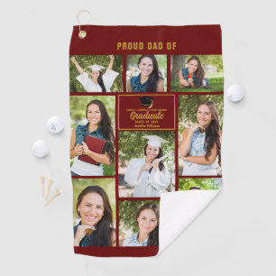 Serviette De Golf Fier Papa Graduate Photo Collage Maroon Gold