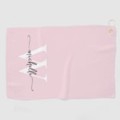 Serviette De Golf Fille Blush rose Élégant Monogramme Nom Script (Horizontal)