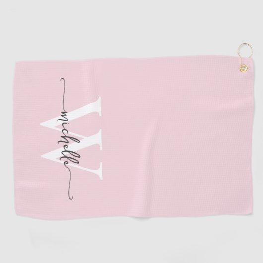 Serviette De Golf Fille Blush rose Élégant Monogramme Nom Script (Horizontal)