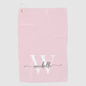 Serviette De Golf Fille Blush rose Élégant Monogramme Nom Script (Devant)