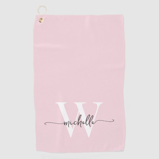 Serviette De Golf Fille Blush rose Élégant Monogramme Nom Script (Devant)
