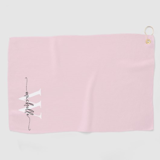 Serviette De Golf Fille Blush Rose Élégant Monogramme Nom Script Gol (Horizontal)