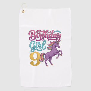 Serviette De Golf Fille d'anniversaire 9 Licorne Dessin de gravure v
