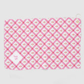 Serviette De Golf Fille Motif rose et rouge avec initiales (Horizontal)