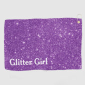 Serviette De Golf Fille Pailletée Violette Faux Éclat (Horizontal)