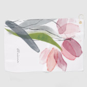 Serviette De Golf Fille Tulipes Florales Rose Feuille Blanc (Horizontal)