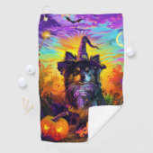 Serviette De Golf Finlandais Lapphund Chien Halloween sorcière et Ci (En situation)