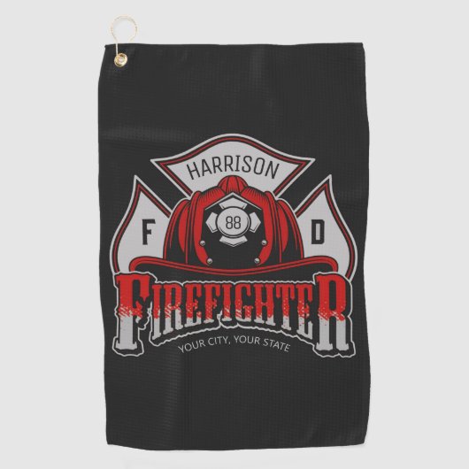 Serviette De Golf Firefighter Helmet ADD NAME Fire Department Rescue (Devant)