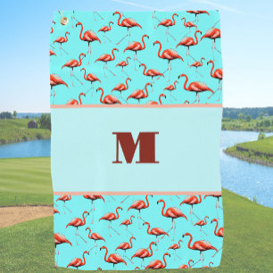 Serviette De Golf Flamant rose amusant rose et aqua personnalisé mon