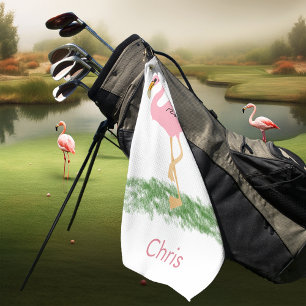 Serviette De Golf Flamant rose dans l'herbe personnalisée