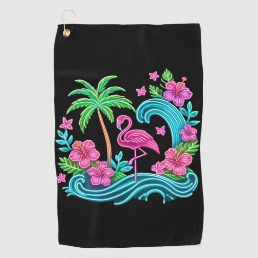 Serviette De Golf Flamant rose de néon tropical (Devant)