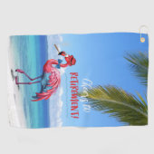 Serviette De Golf Flamant rose de retraite sur Tropical Beach (Horizontal)