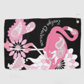 Serviette De Golf Flamant rose moderne personnalisé noir rose (Horizontal)