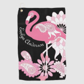 Serviette De Golf Flamant rose moderne personnalisé noir rose (Devant)
