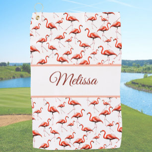 Serviette De Golf Flamant rose personnalisé rose et blanc pour dames