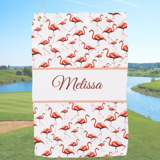 Serviette De Golf Flamant rose personnalisé rose et blanc pour dames