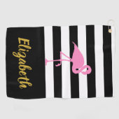 Serviette De Golf Flamant rose rose avec texte et bandes personnalis (Horizontal)