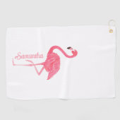 Serviette De Golf Flamant rose rose Nom personnalisé (Horizontal)