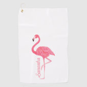 Serviette De Golf Flamant rose rose Nom personnalisé (Devant)