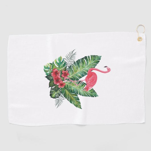 Serviette De Golf Flamant rose tropical feuille (Horizontal)