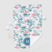 Serviette De Golf Flamants roses et fleurs tropicales motif (En situation)