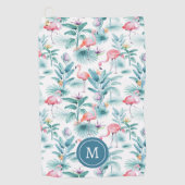 Serviette De Golf Flamants roses et fleurs tropicales motif (Devant)