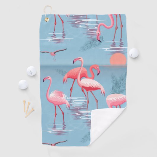SERVIETTE DE GOLF FLAMANTS ROSES MOTIF 1 (En situation)