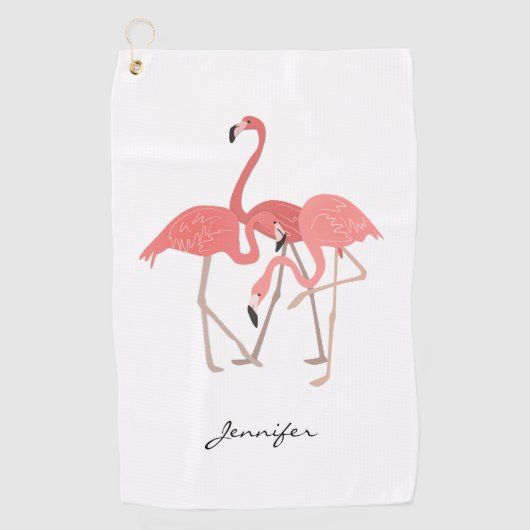 Serviette De Golf Flamants roses roses Oiseaux tropicaux avec votre (Devant)