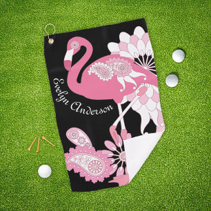 Serviette De Golf Flamingo Rose Tropical Oiseau Noir Moderne Fantais