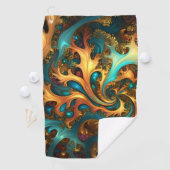 Serviette De Golf Flammes Abstraites or Turquoise orange, (En situation)