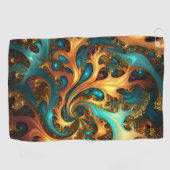 Serviette De Golf Flammes Abstraites or Turquoise orange, (Horizontal)