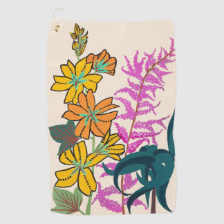 Serviette De Golf Fleur Art Déco vibrante magenta et orange